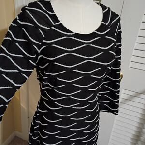 ECI 6 Skater Sweater Dress Textured  Black and White Raglan Sleeve Light-Weight